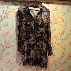 Free People Black Floral Long Sleeve Dress